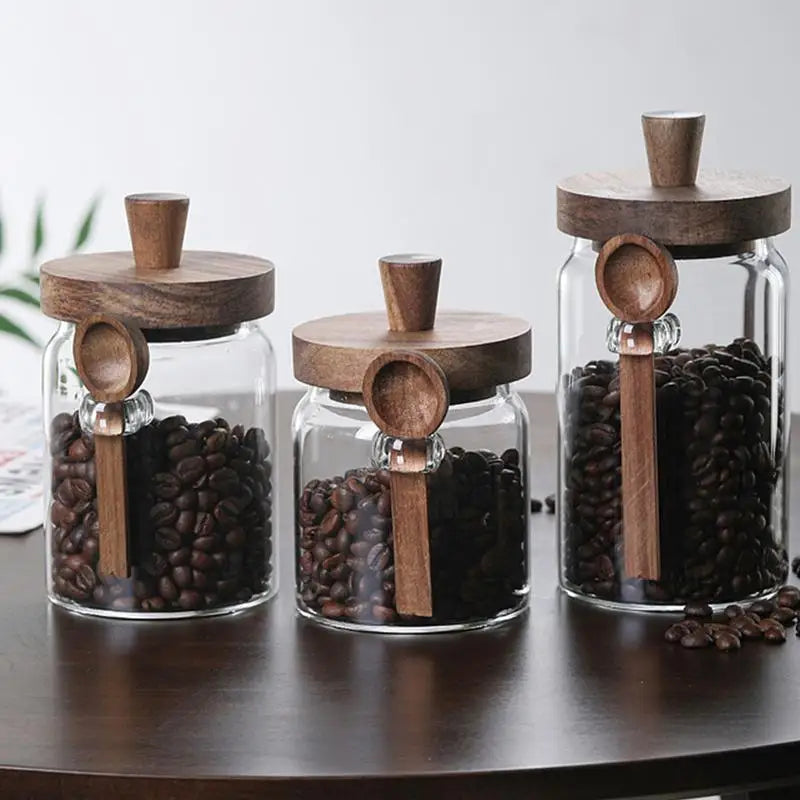 Wood Lid Glass Coffee Bean Jar